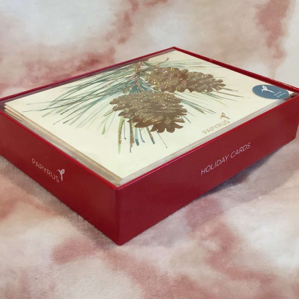 Papyrus Christmas Winter Holiday Glittering Pine Cones Greeting Cards NW… - Picture 7 of 12